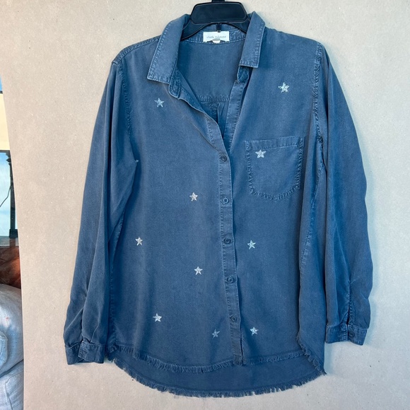 Cloth and Stone Deep Blue Shirt with Silver Silk Screen Print Stars Size M - Picture 4 of 11